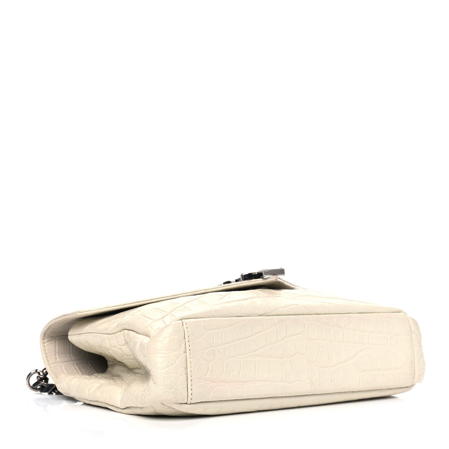 Calfskin Crocodile Embossed Medium College Monogram Satchel Dove White