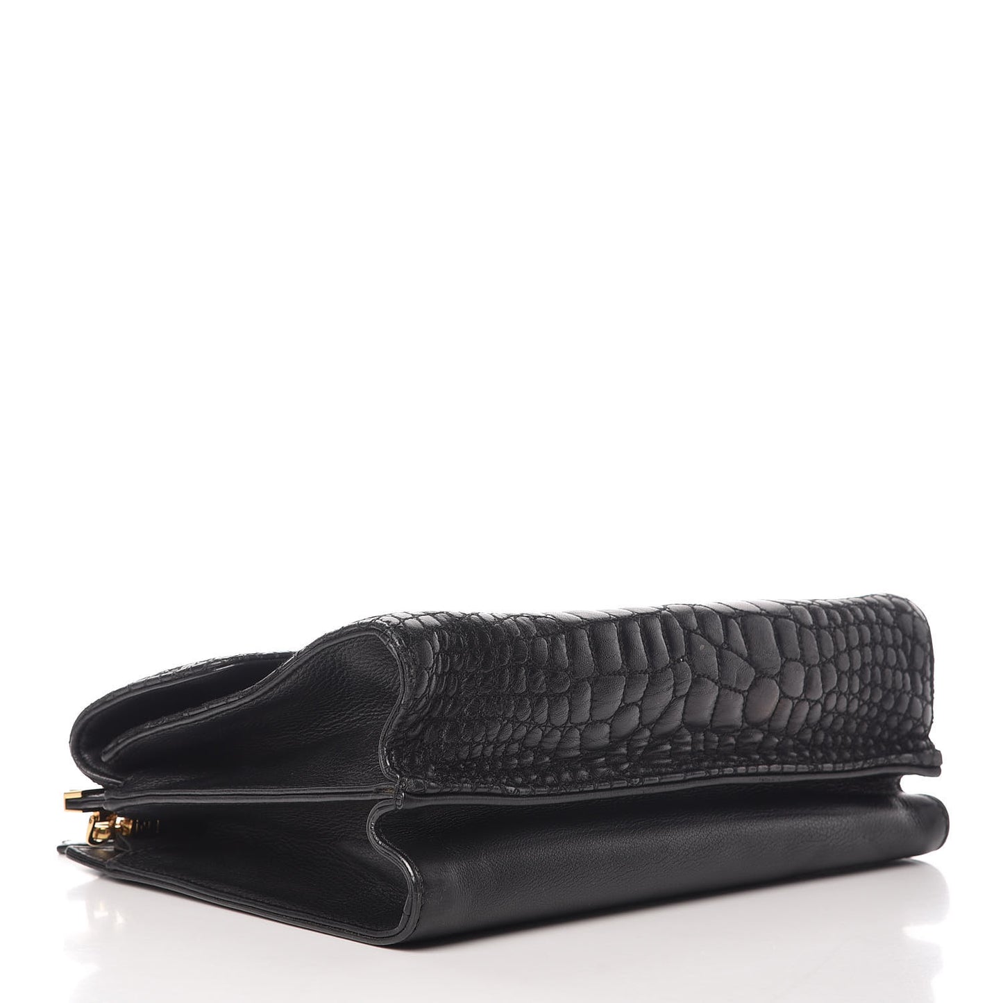 Nappa Calfskin Crocodile Trapuntata Demi Jour Shoulder Bag Black