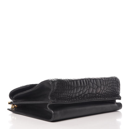 Fendi Nappa Calfskin Crocodile Trapuntata Demi Jour Shoulder Bag Black 4 of 19