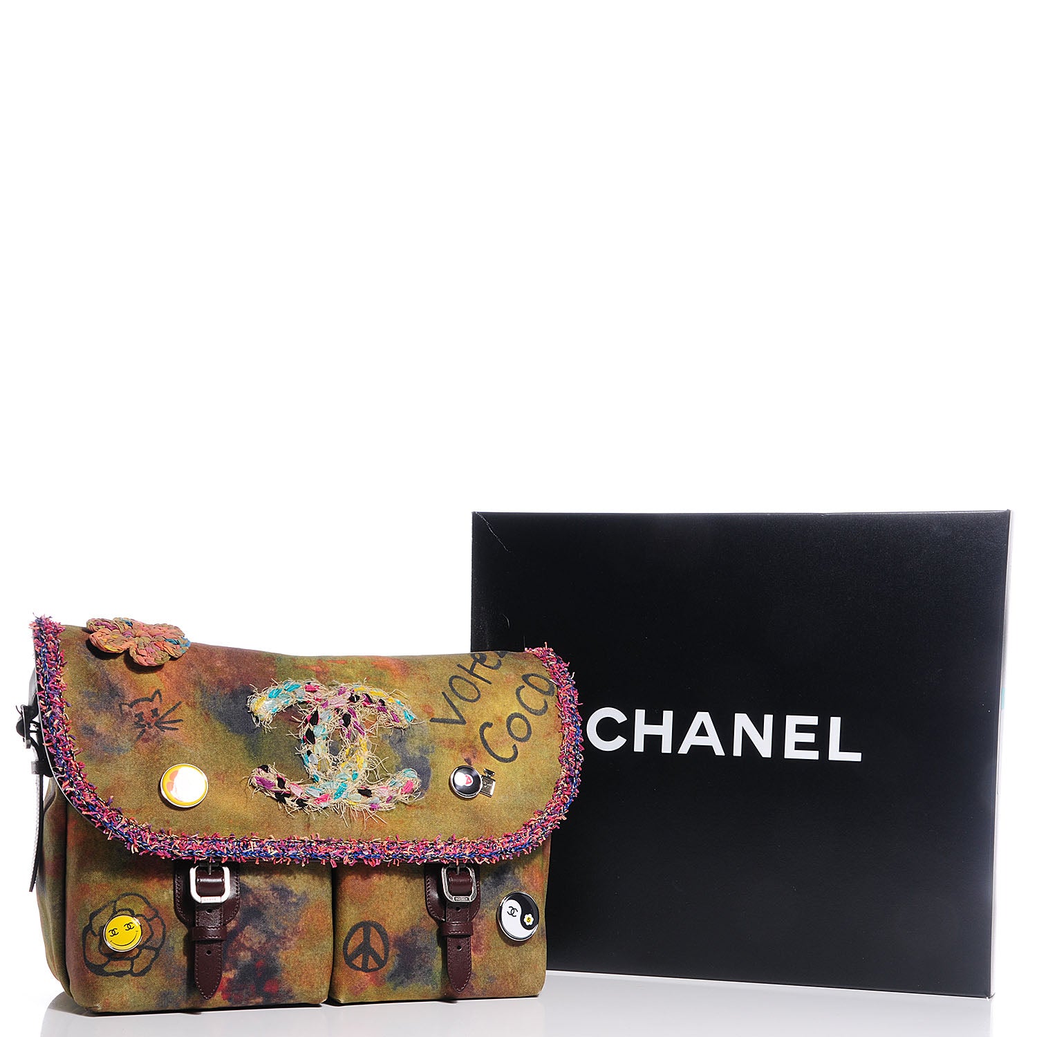 Chanel Washed Toile Large Graffiti On The Pavements Messenger Khaki Multicolor 5 of 9