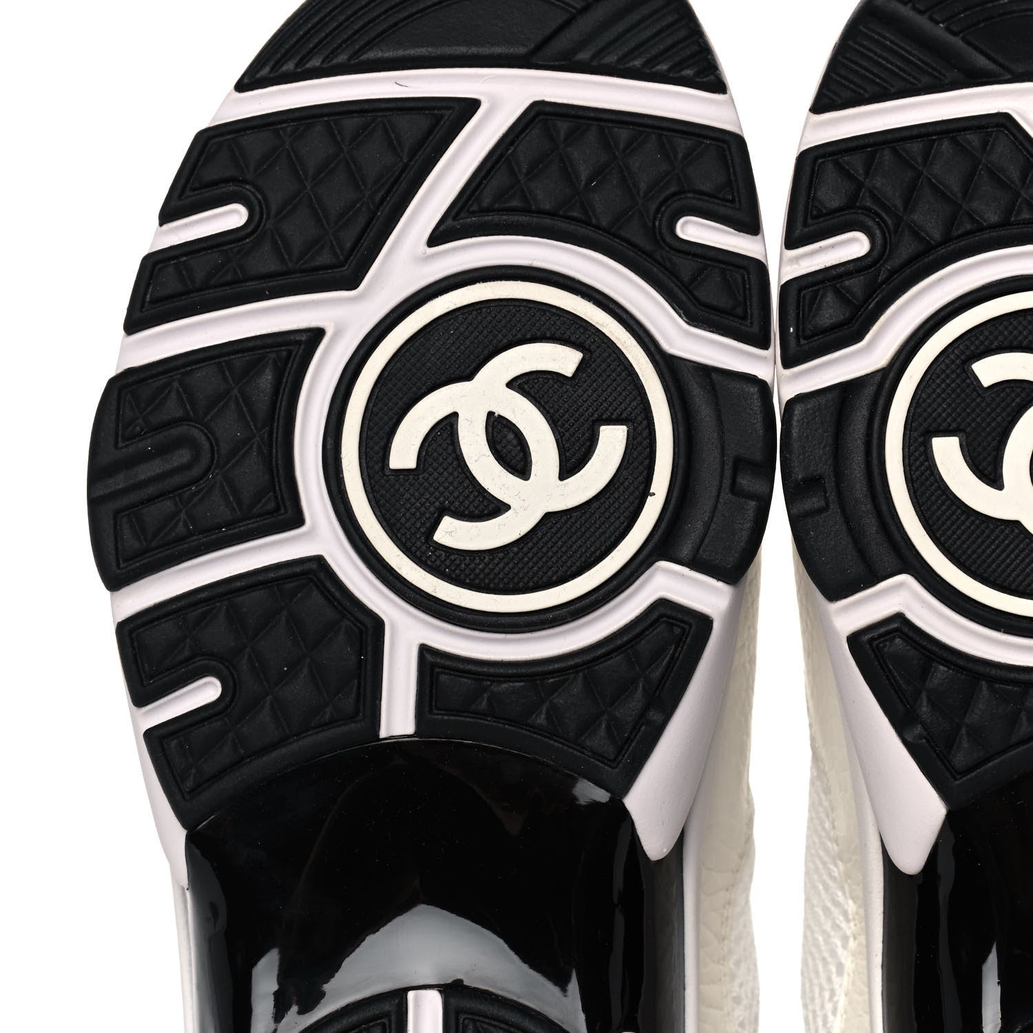Chanel Mesh Suede Calfskin Grained Calfskin Womens CC Sneakers 37 White Black 6 of 11