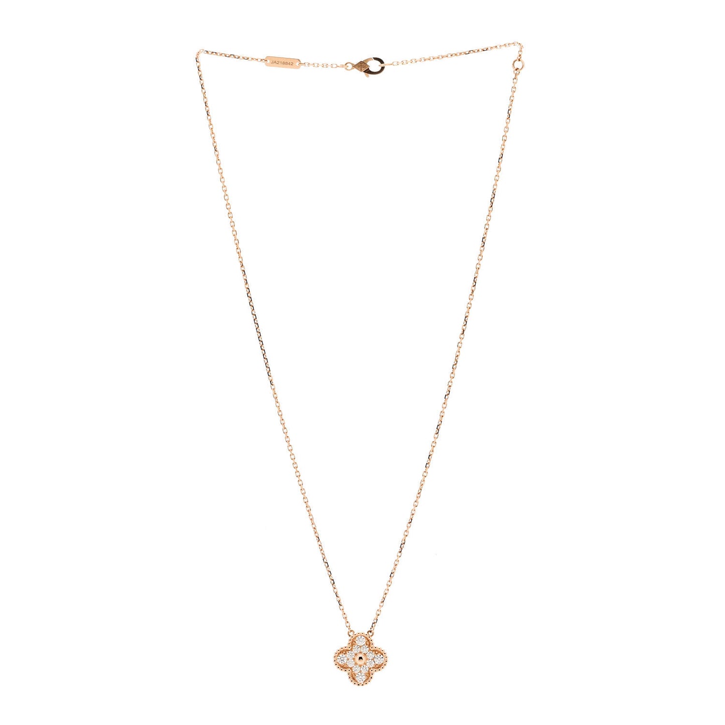 18K Rose Gold Diamond Vintage Alhambra Pendant Necklace