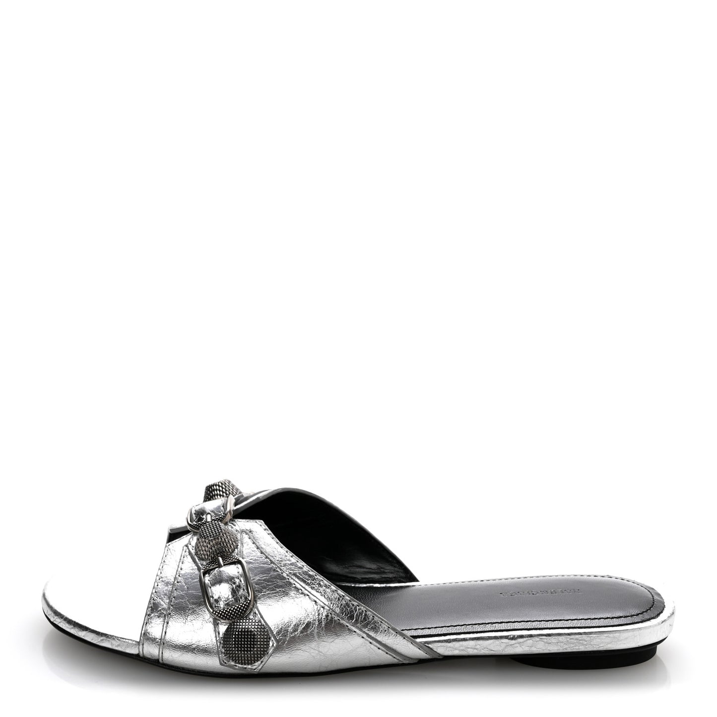 Metallic Arena Cagole Flat Slide Sandals 35.5 Silver