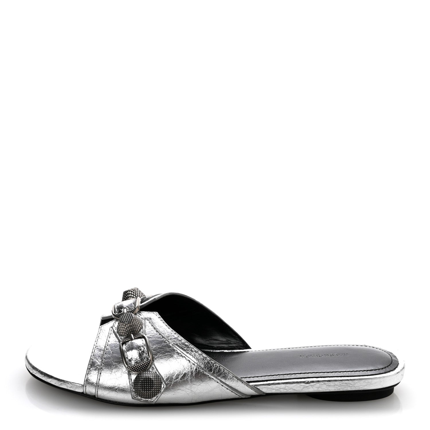 Balenciaga Metallic Arena Cagole Flat Slide Sandals 35.5 Silver 1 of 10