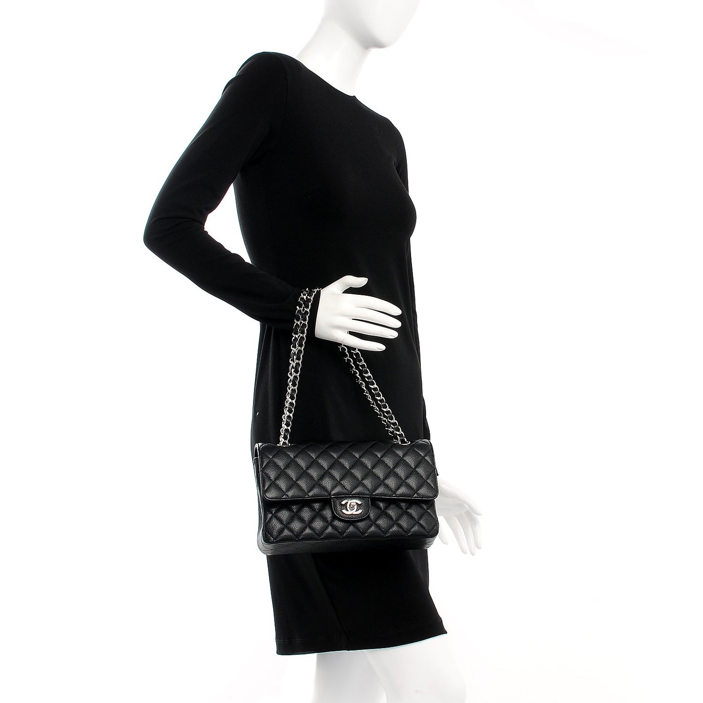Caviar Quilted Medium Double Flap Black