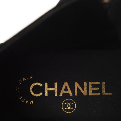 Chanel Velvet CC Lace Up Boots 38 Black 6 of 9