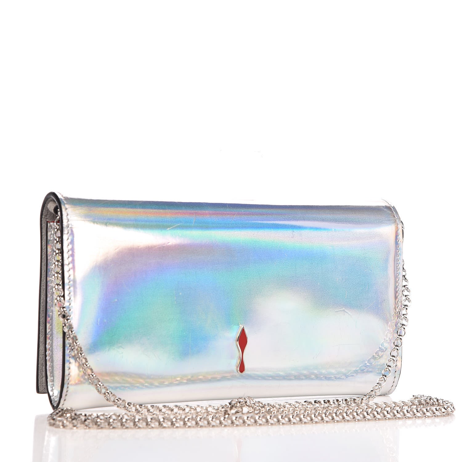 Christian Louboutin Metallic Patent Calfskin Spikes Boudoir Chain Wallet Silver 3 of 10