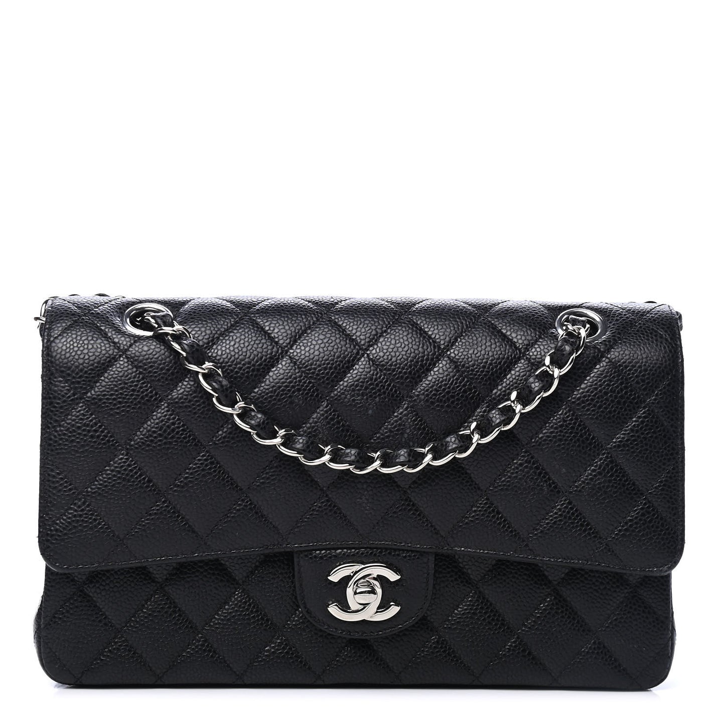 Caviar Quilted Medium Double Flap Black