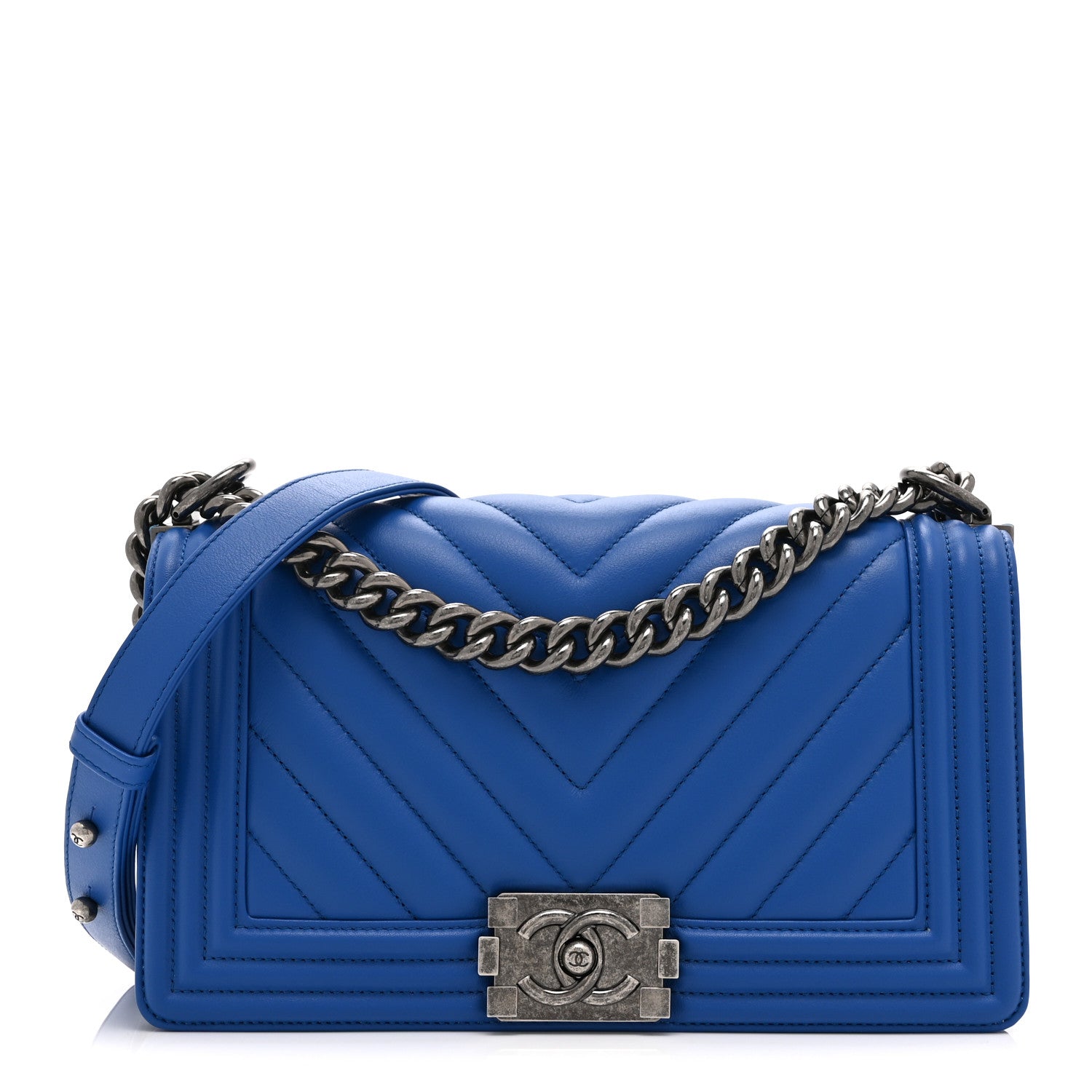 Chanel Lambskin Chevron Quilted Medium Boy Flap Blue 1 of 10