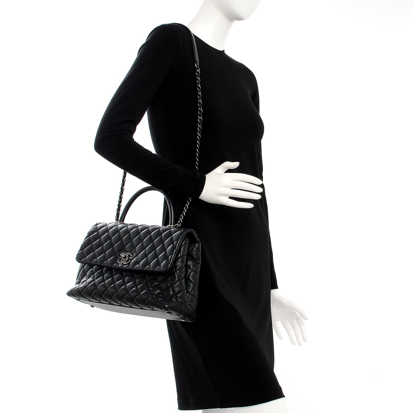 Caviar Quilted Medium Coco Handle Flap Black