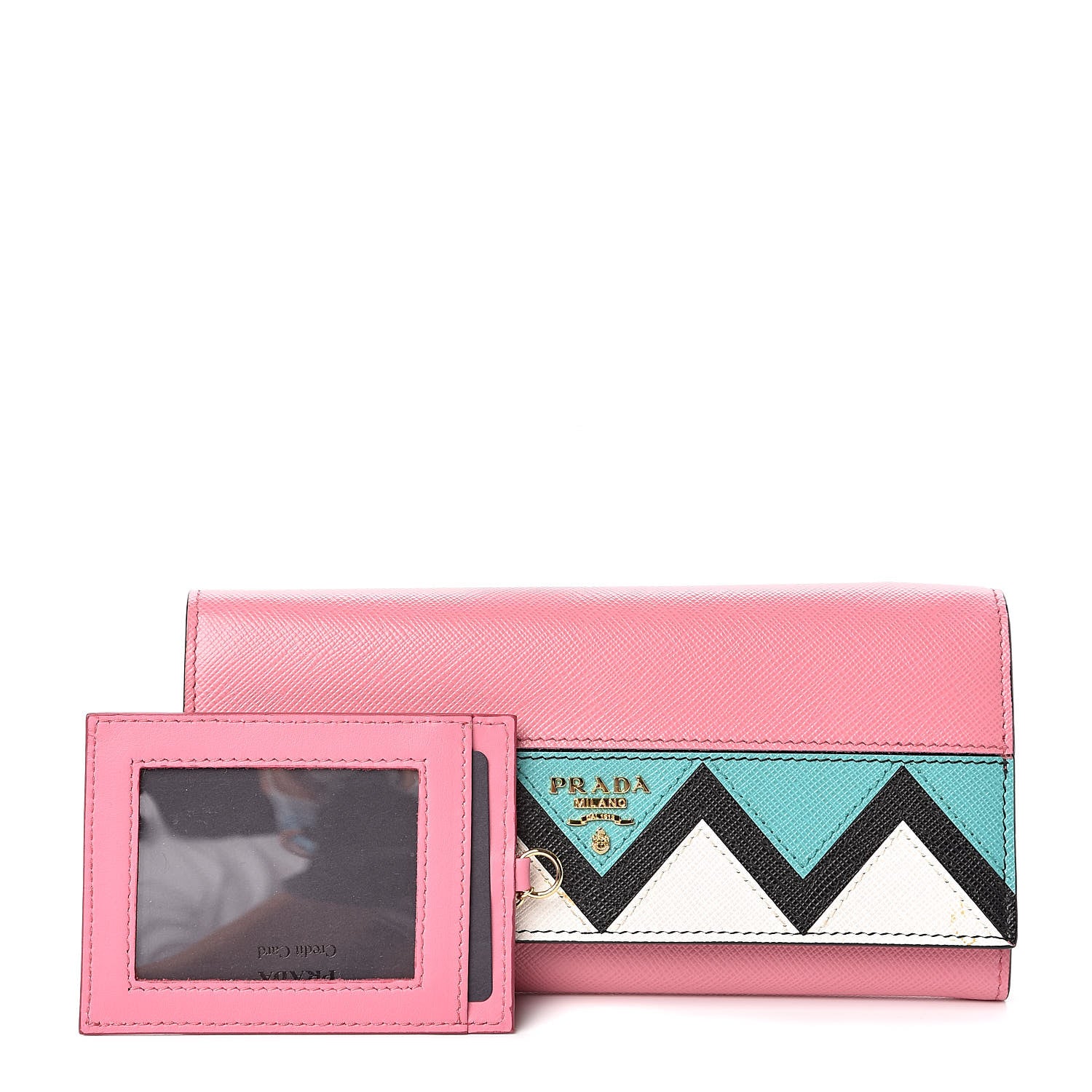 Prada Saffiano Greche Flap Continental Wallet Begonia Giada 1 of 9
