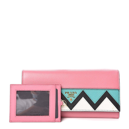 Prada Saffiano Greche Flap Continental Wallet Begonia Giada 1 of 9