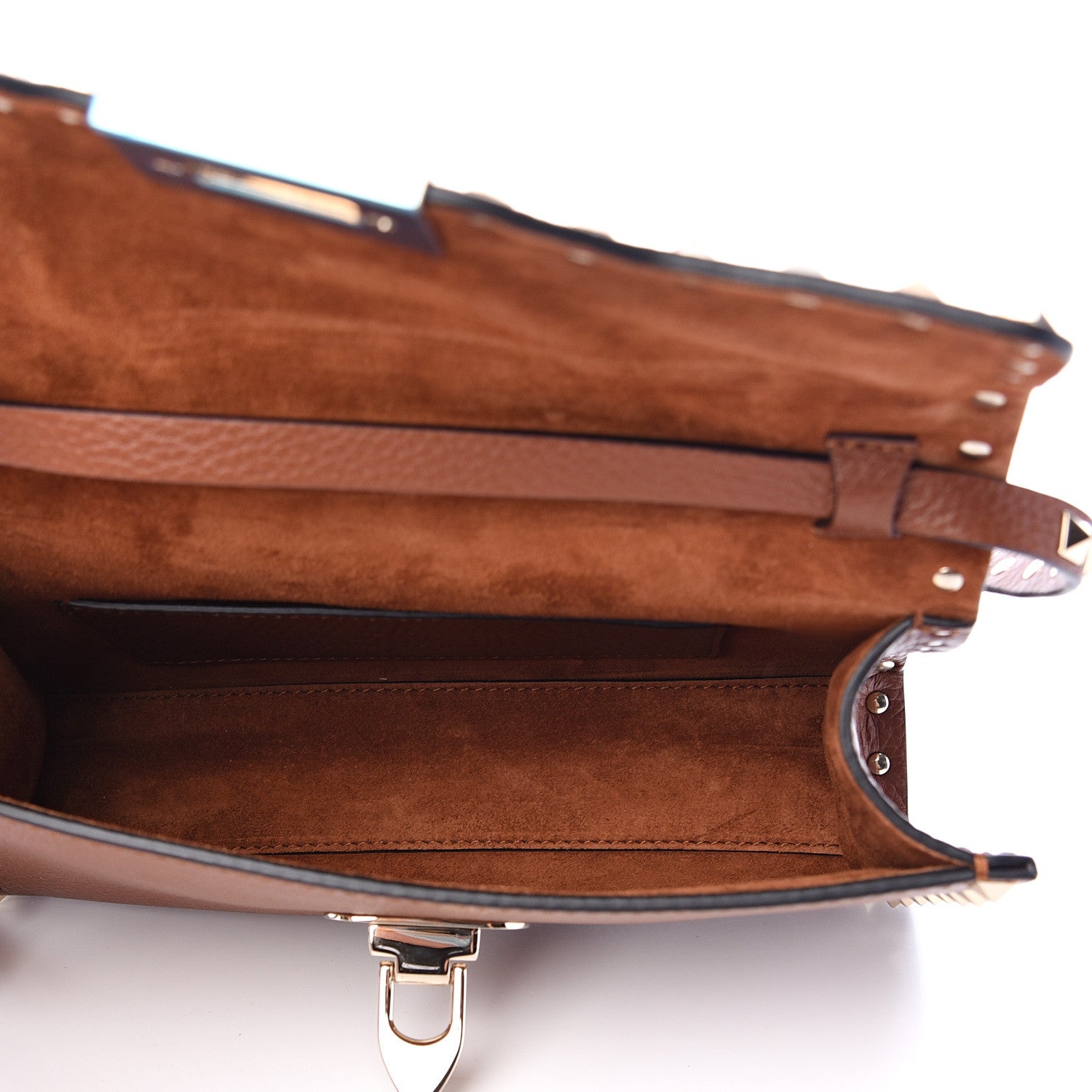 Valentino Garavani Pebbled Calfskin Medium Rockstud Flip Lock Crossbody Bag Saddle Brown 4 of 9