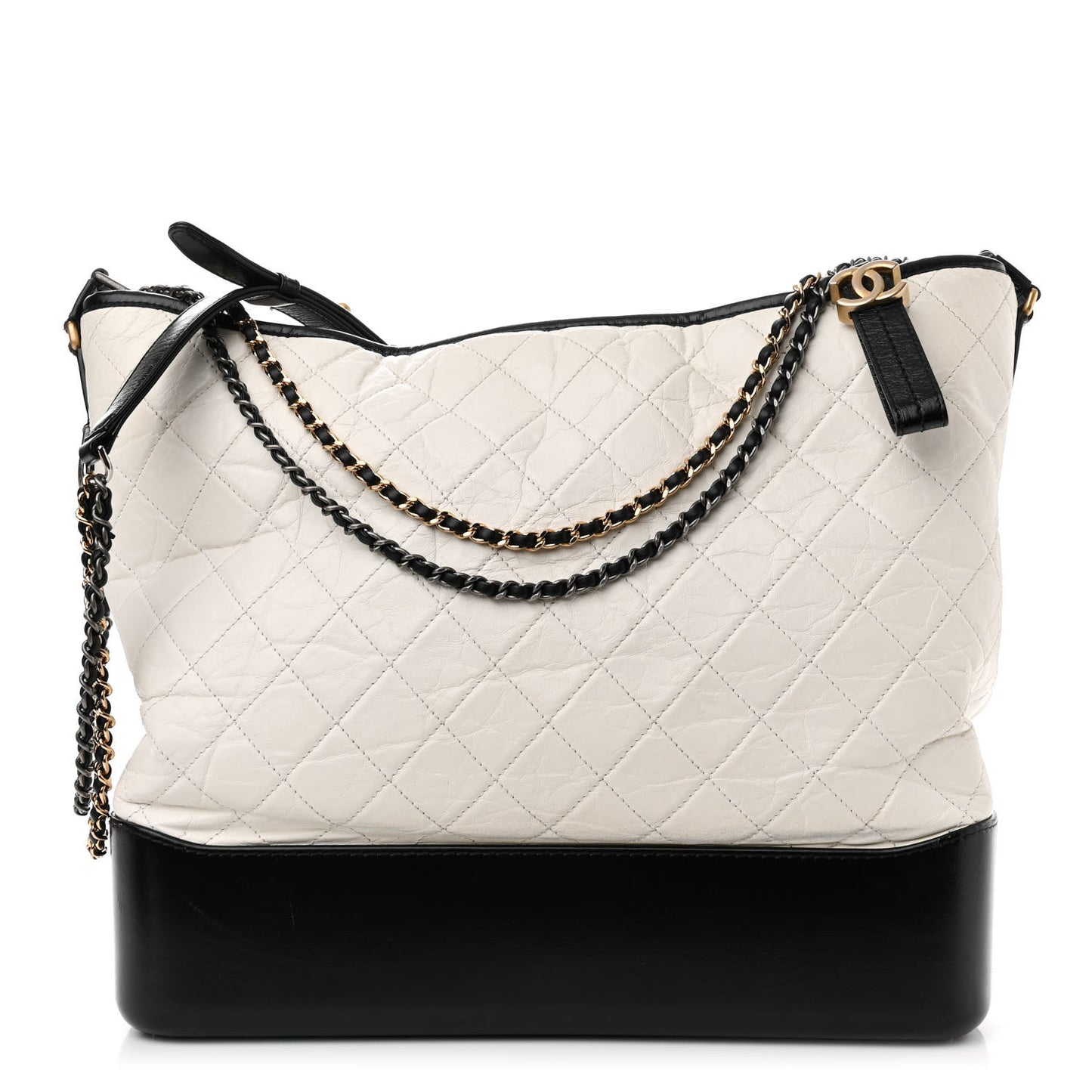 Aged Calfskin Quilted Maxi Gabrielle Hobo White Black