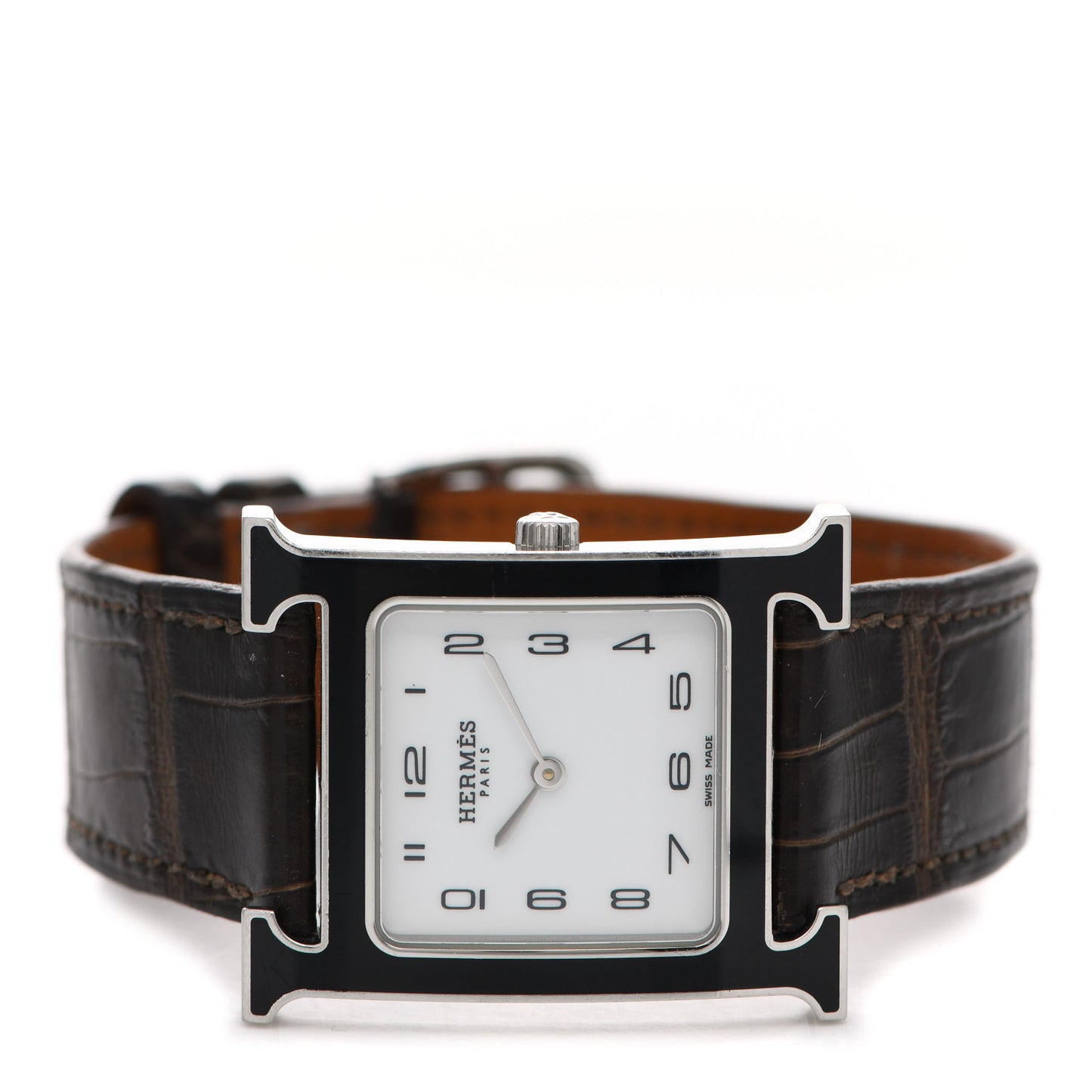 Stainless Steel Alligator Lacquer 26mm Heure H Hour Quartz Watch Gris Elephant