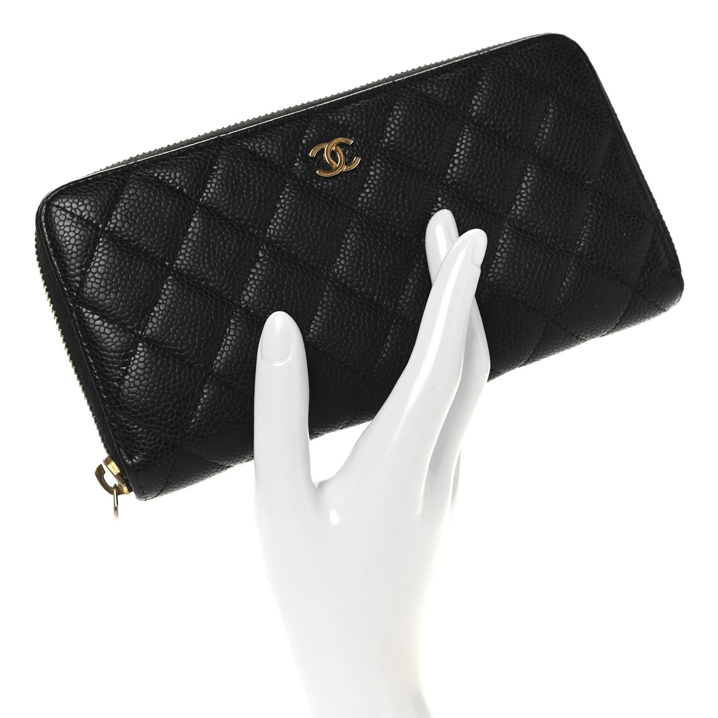 Caviar Quilted Large Gusset Zip Around Wallet Black