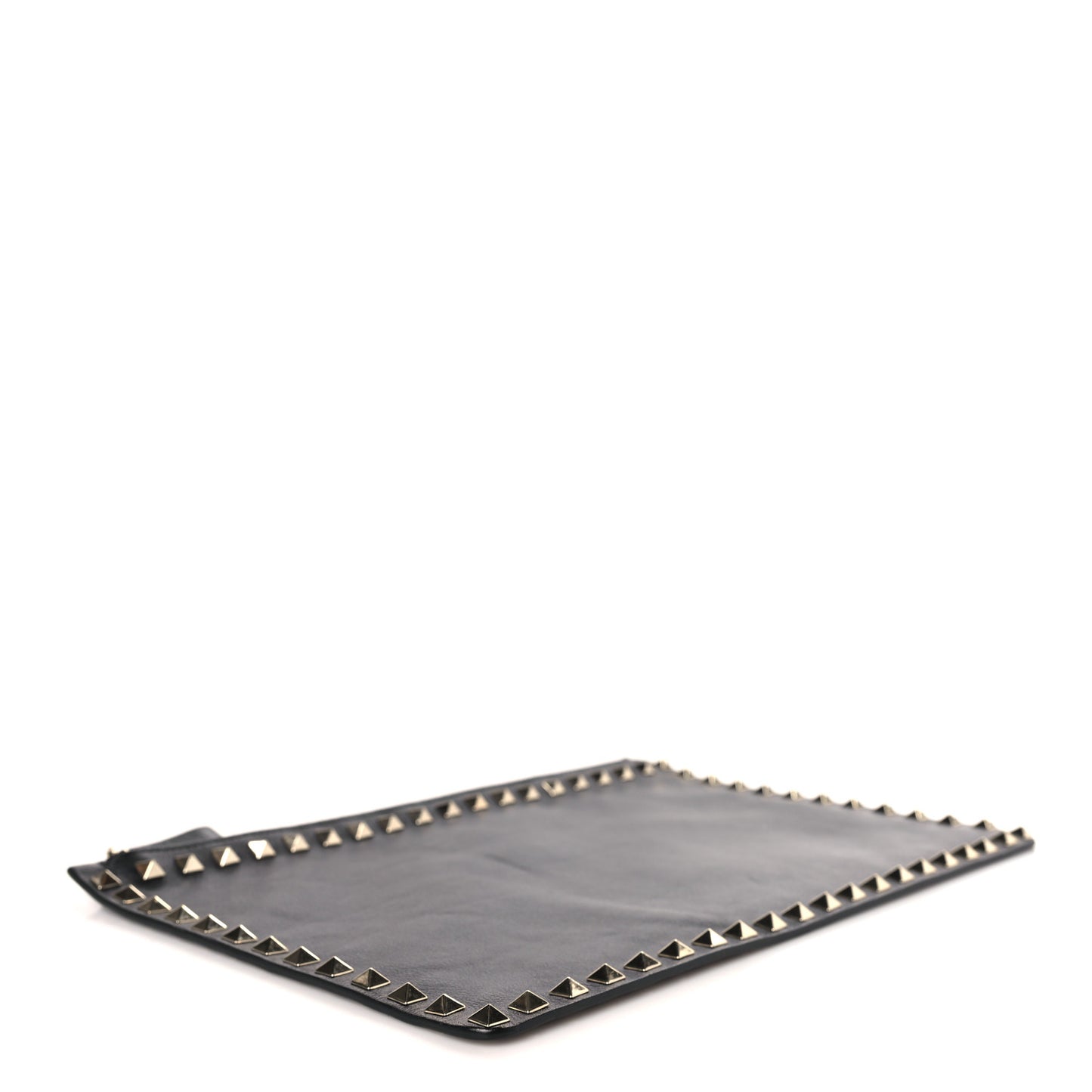 Vitello Large Rockstud Zip Wristlet Pouch Black