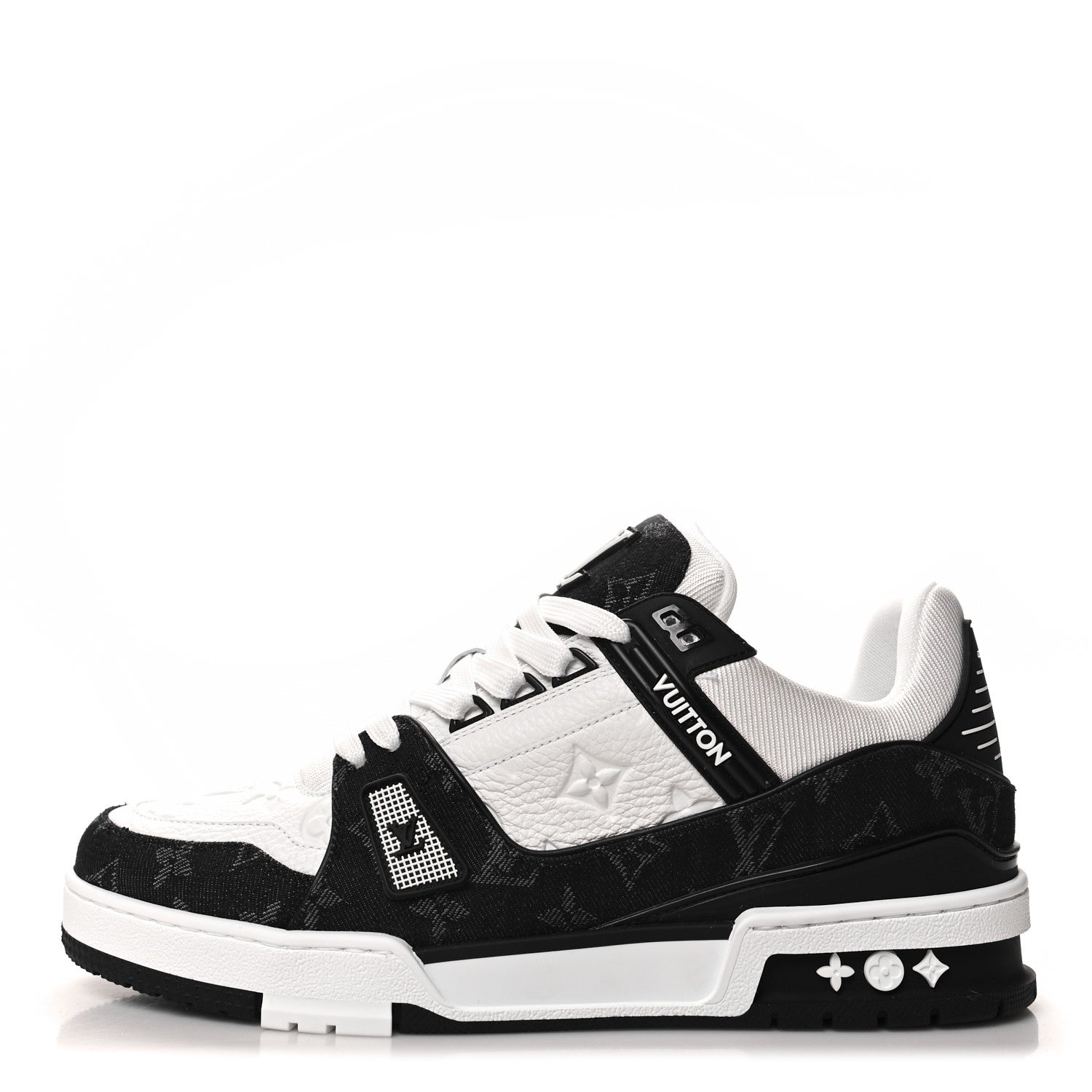 Louis Vuitton Calfskin Monogram Denim Mens LV Trainer Sneakers 8.5 Black 1 of 8