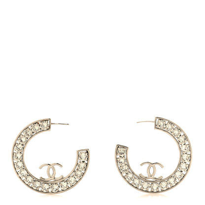 Chanel Metal Crystal CC XL Hoop Earrings Silver 1 of 4