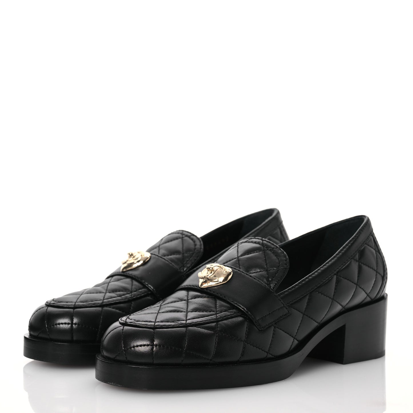 Lambskin Quilted CC Heart Loafers 38 Black