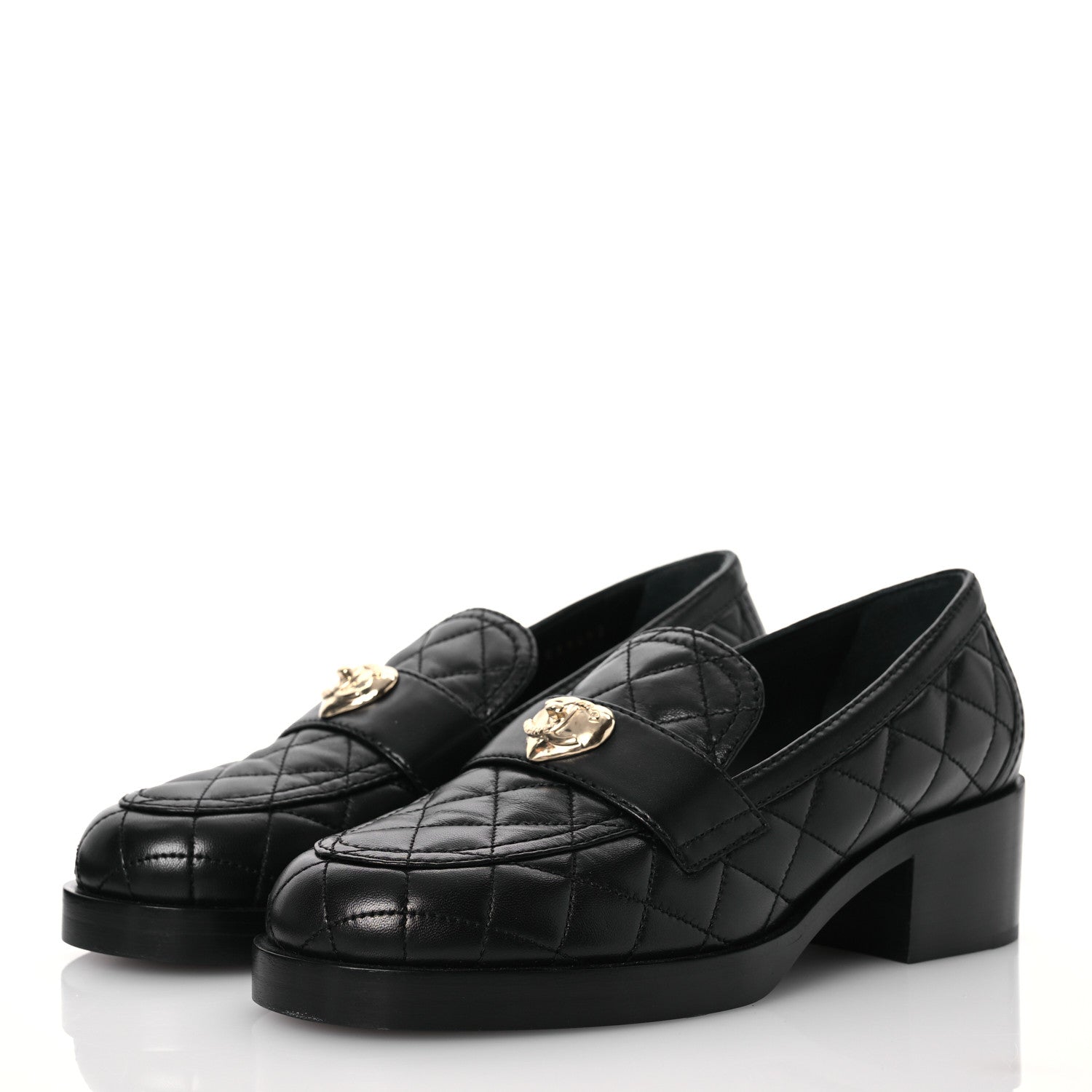 Chanel Lambskin Quilted CC Heart Loafers 38 Black 3 of 14