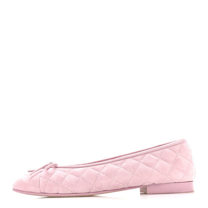 Chanel Suede Kidskin Quilted Cap Toe CC Ballerina Flats 38.5 Light Pink 1 of 9