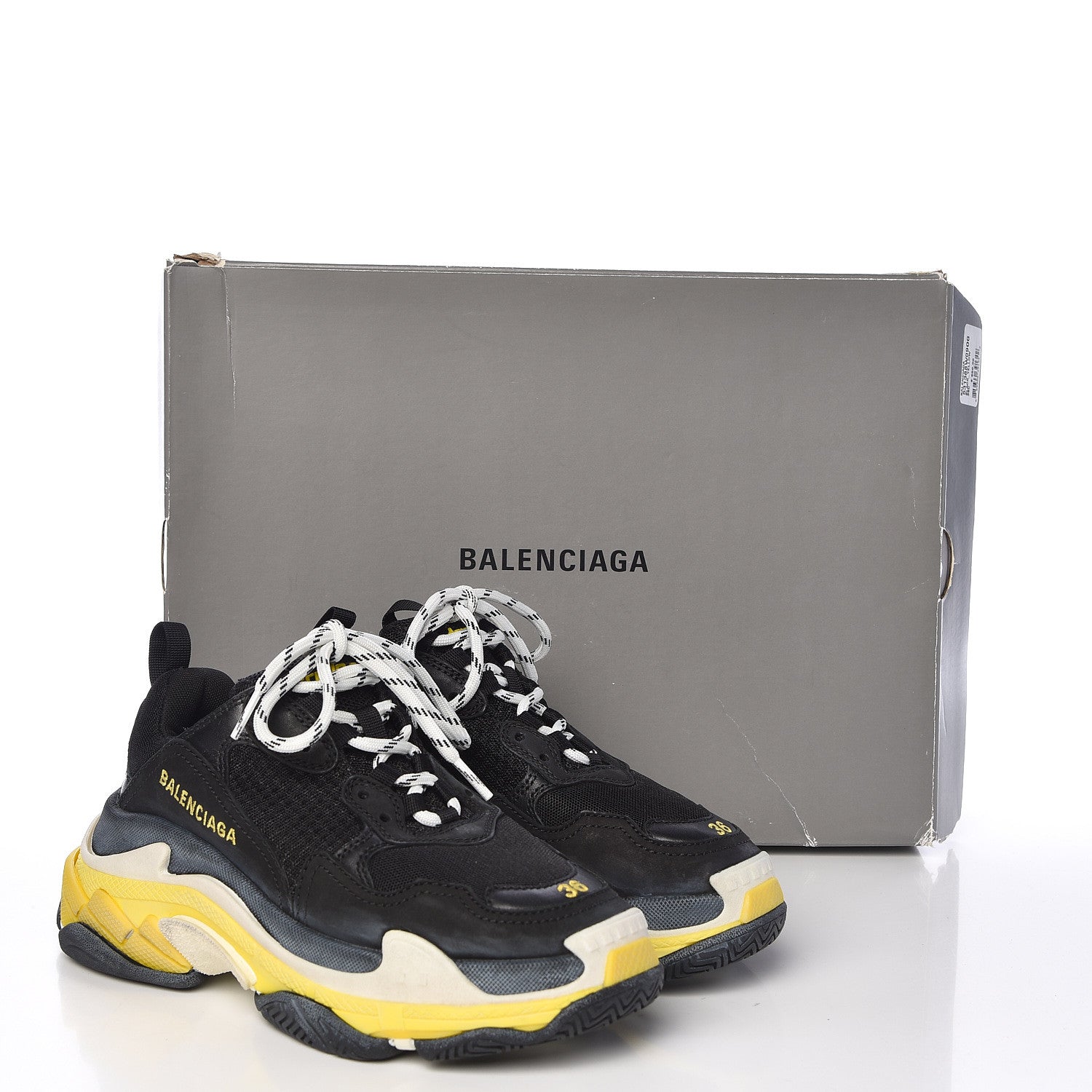 Balenciaga Fabric Mesh Womens Triple S Sneakers 36 Black Yellow 9 of 9