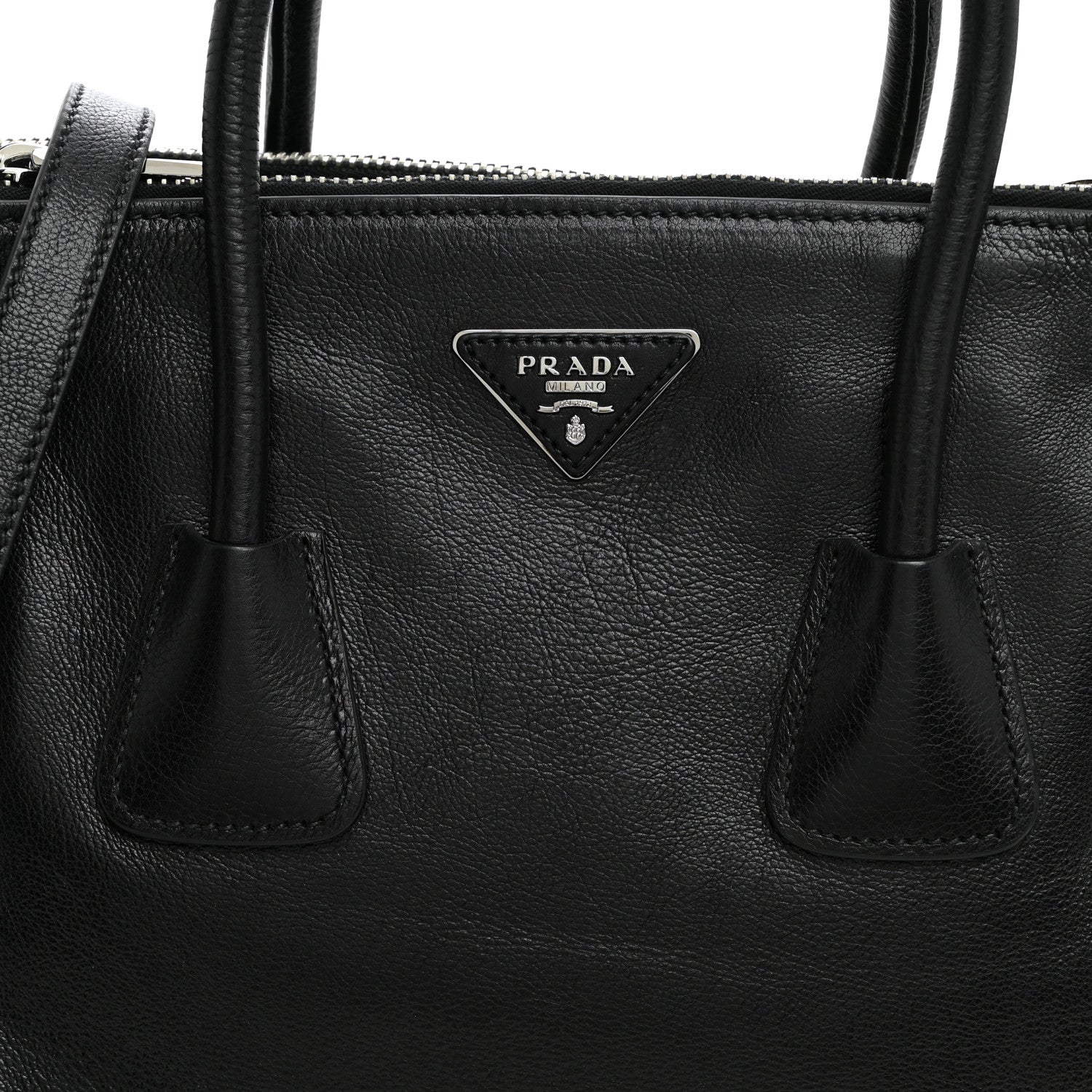 Prada Glace Calf Twin Pocket Tote Black 7 of 9
