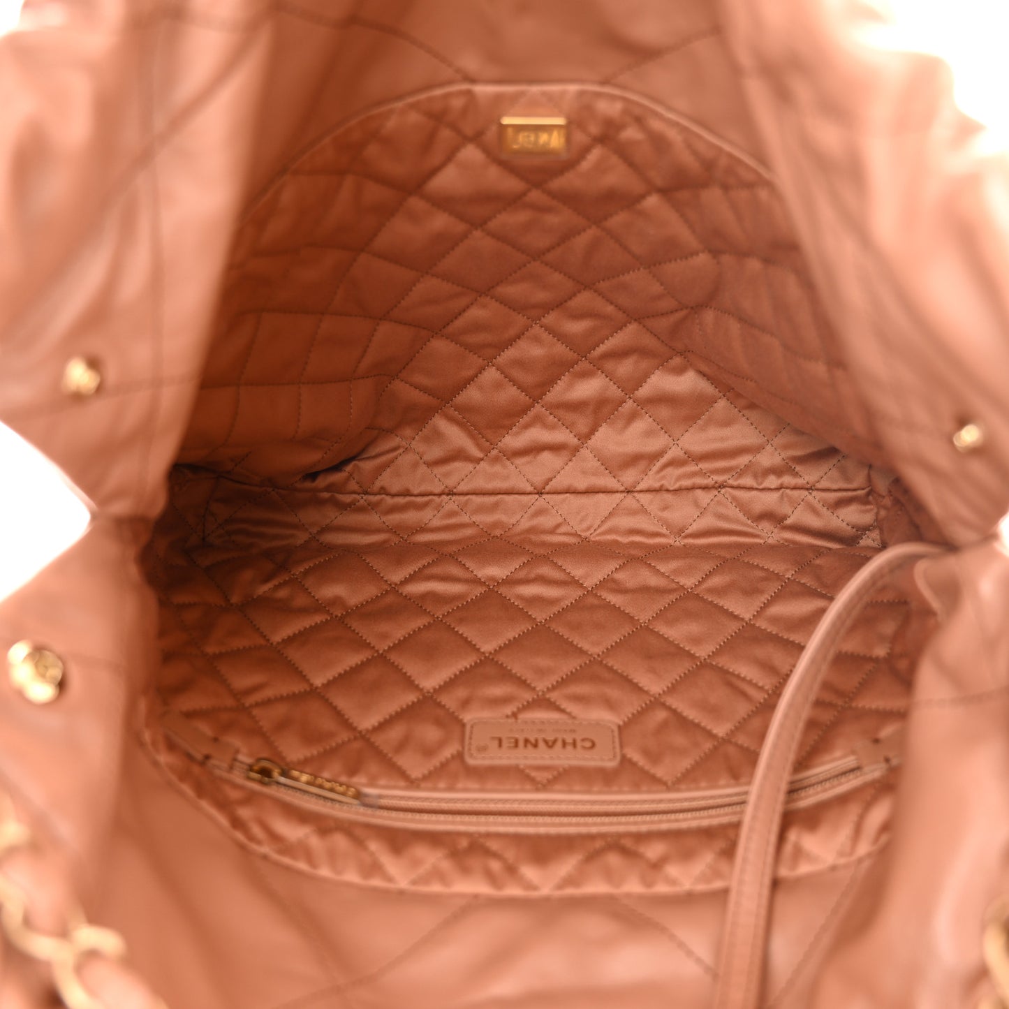 Shiny Calfskin Quilted Small Chanel 22 Camel