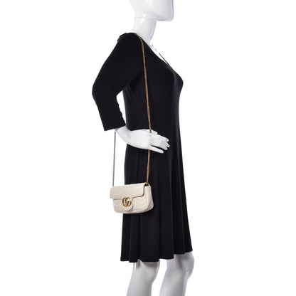 Gucci Calfskin Matelasse Super Mini GG Marmont Shoulder Bag White 2 of 13