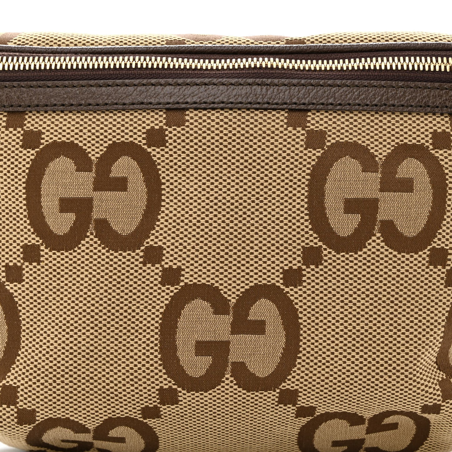 Monogram Jumbo GG Textured Dollar Calfskin Web Belt Bag Camel Ebony New Acero