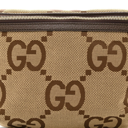Gucci Monogram Jumbo GG Textured Dollar Calfskin Web Belt Bag Camel Ebony New Acero 8 of 10