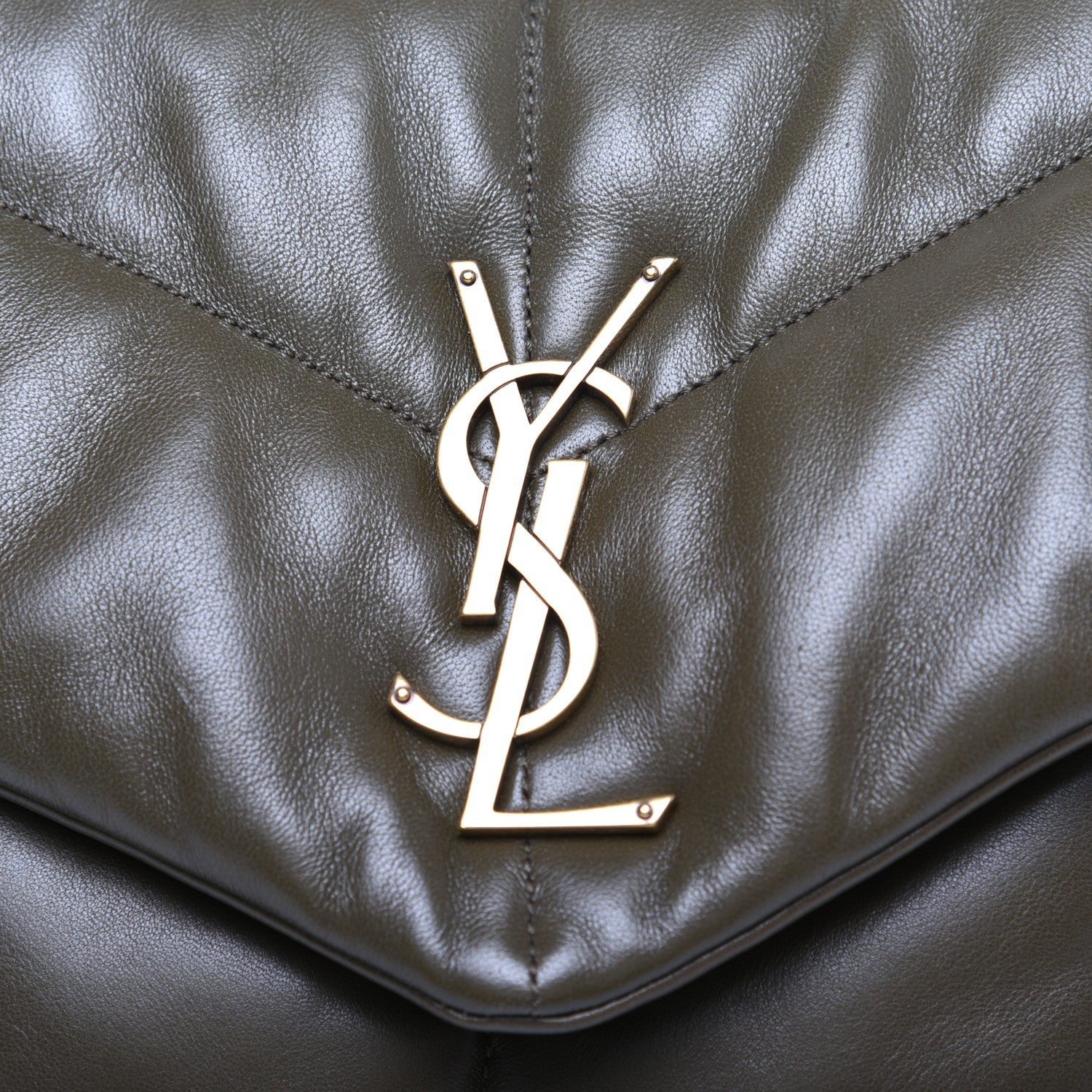 Saint Laurent Lambskin Quilted Medium Loulou Puffer Monogram Chain Satchel Seaweed 11 of 12