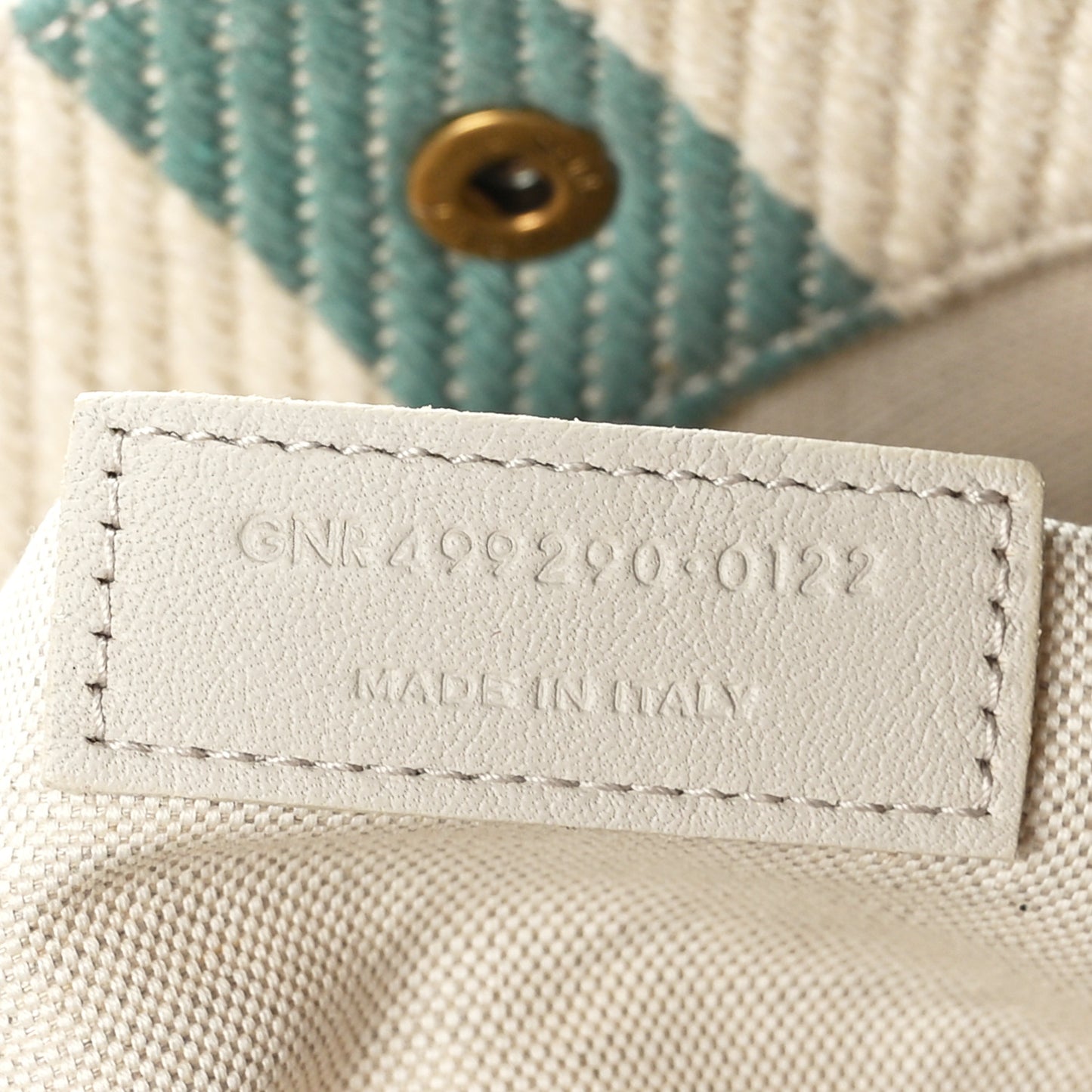 Cotton Linen Calfskin Striped Rive Gauche Tote Water Green