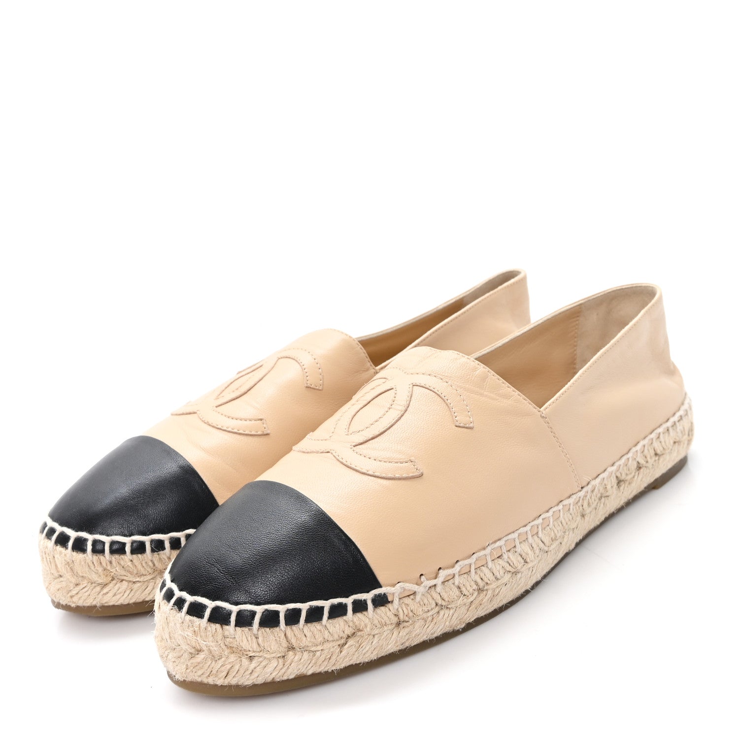 Chanel Lambskin CC Espadrilles 40 Beige Black 4 of 10