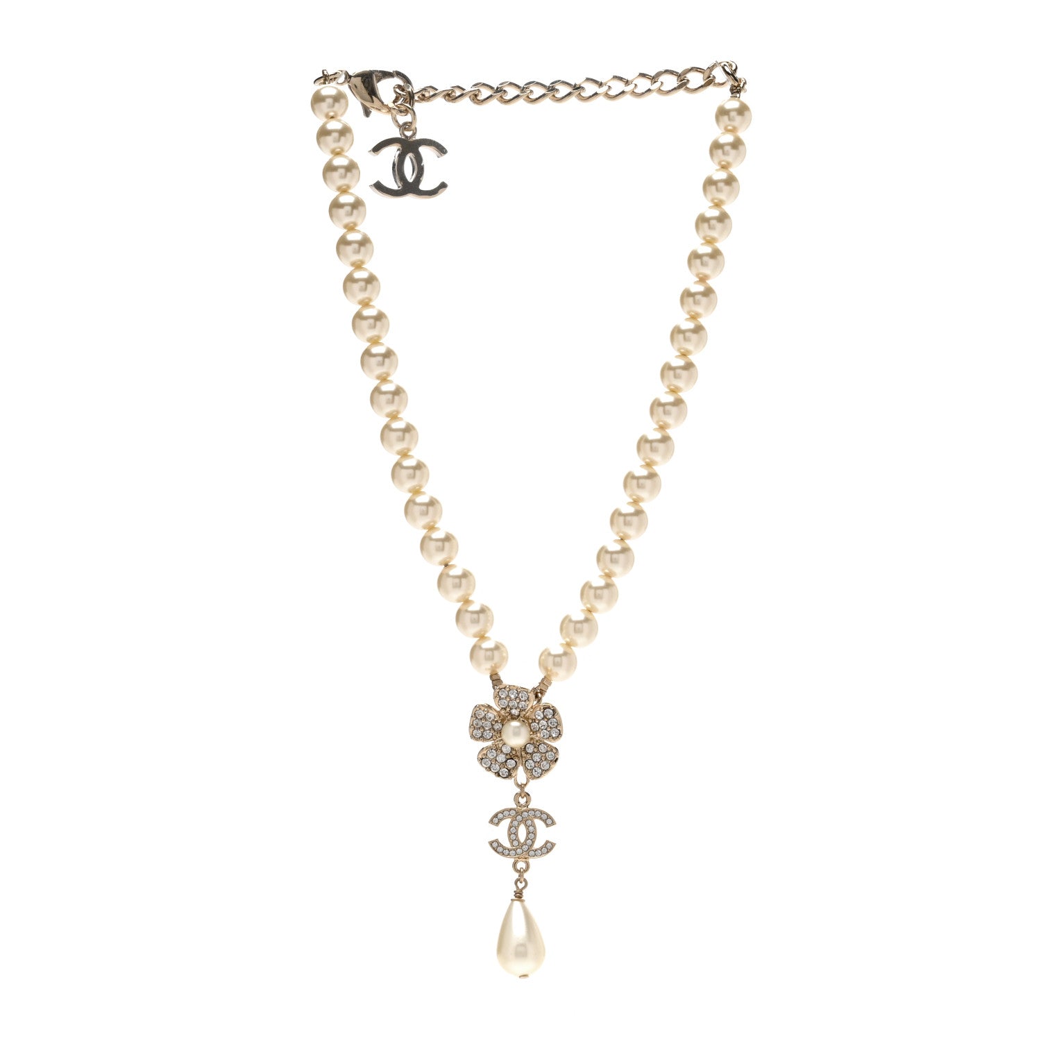 Chanel Pearl Crystal CC Camellia Choker Necklace Gold 3 of 4