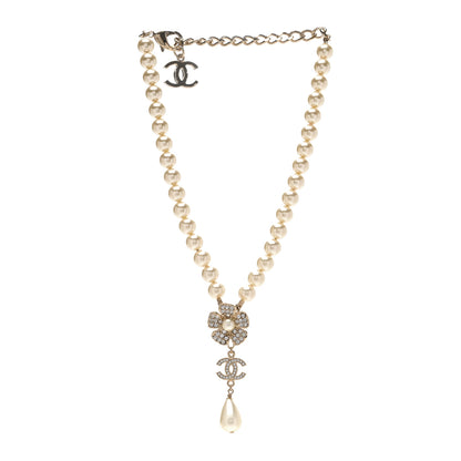 Chanel Pearl Crystal CC Camellia Choker Necklace Gold 3 of 4