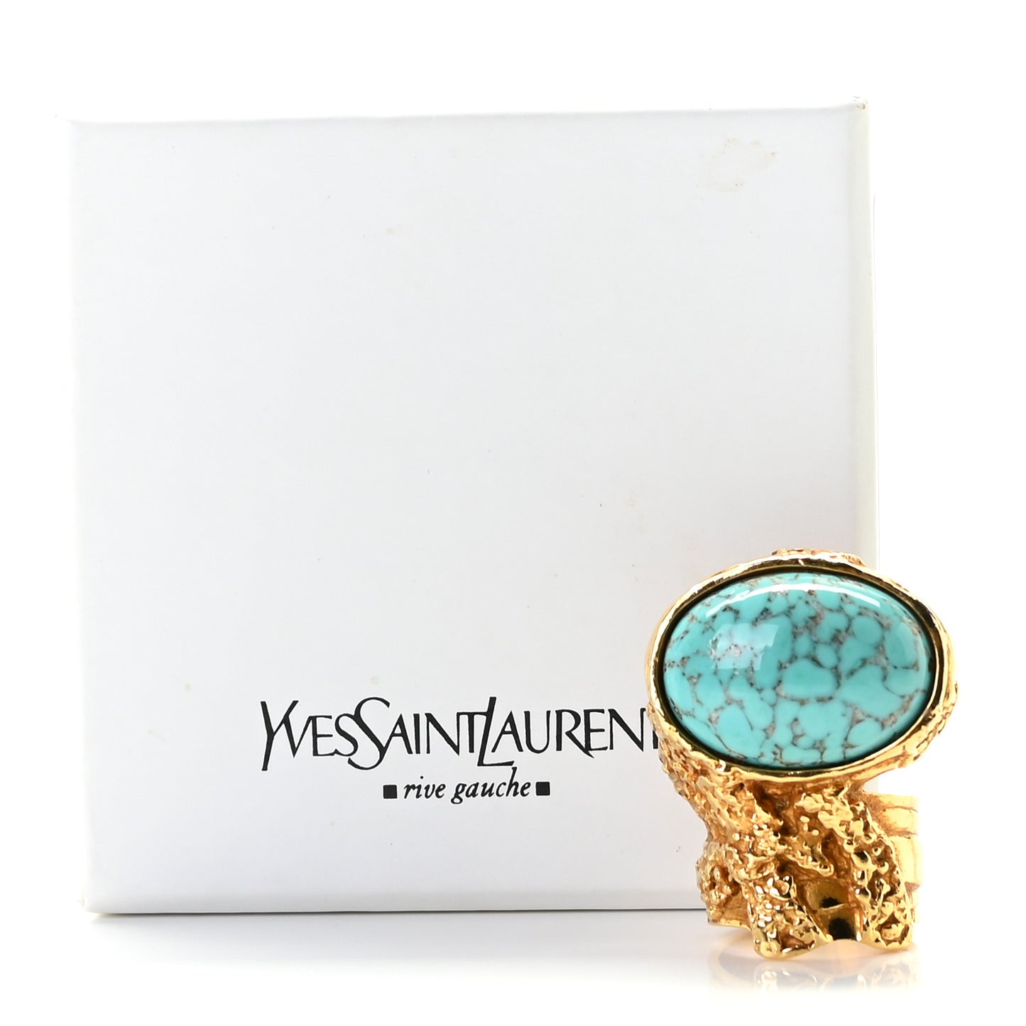 Glass Cabochon Arty Ovale Ring 6 Gold Turquoise