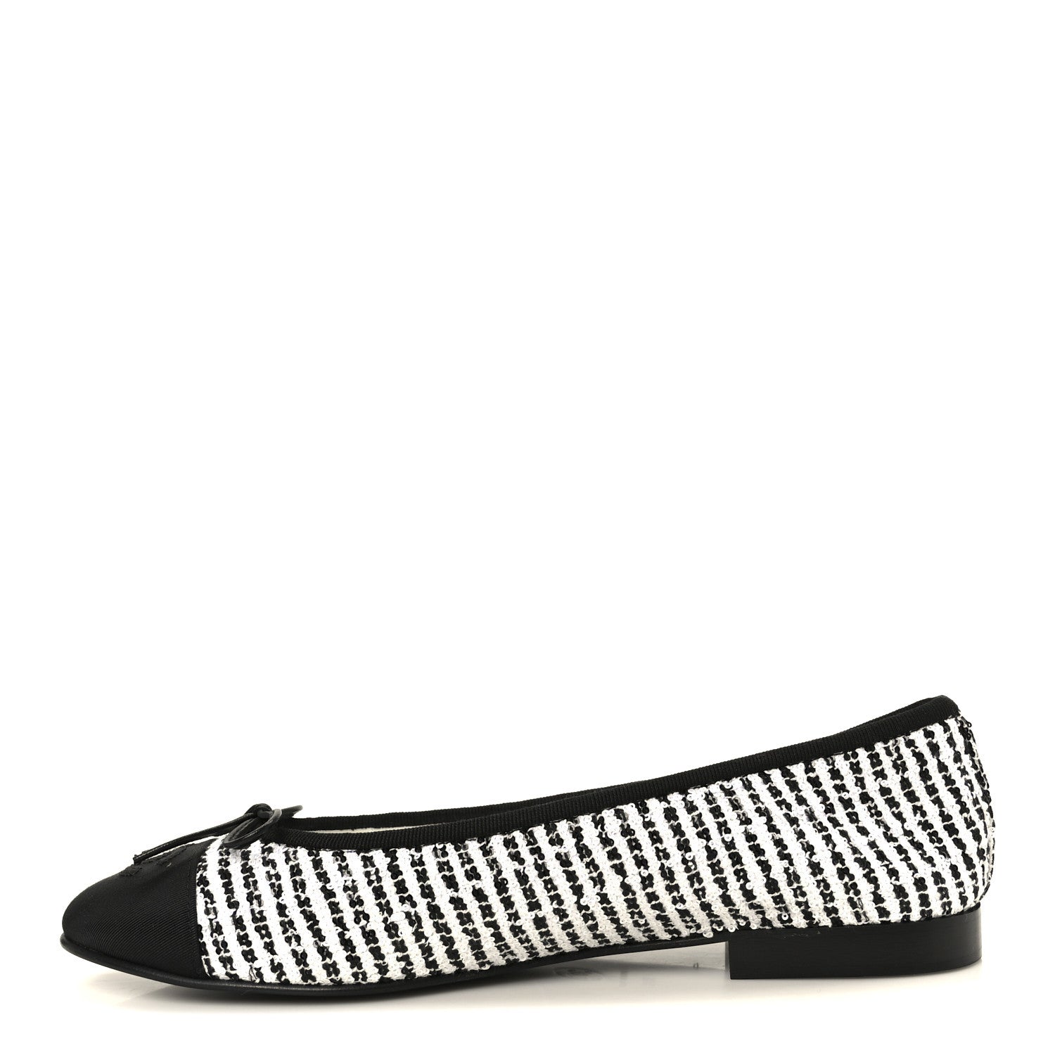 Chanel Tweed Sequin Grosgrain Cap Toe Ballerina Flats 39.5 Black White 1 of 10