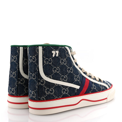 Gucci New Denim GG Monogram Web Womens 1977 Tennis High Top Sneakers 39 Blue Tea Mystic White 5 of 10
