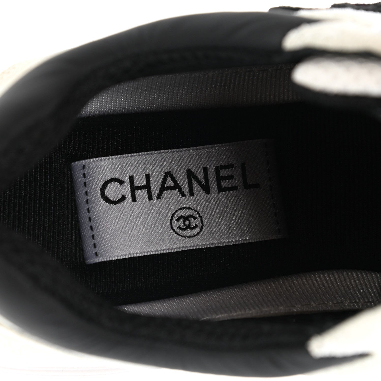 Chanel Mesh Suede Calfskin Grained Calfskin Womens CC Sneakers 37 White Black 6 of 8