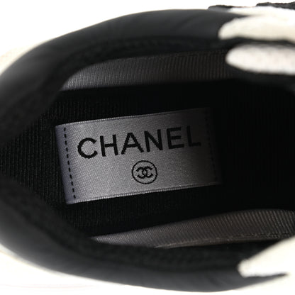 Chanel Mesh Suede Calfskin Grained Calfskin Womens CC Sneakers 37 White Black 6 of 8