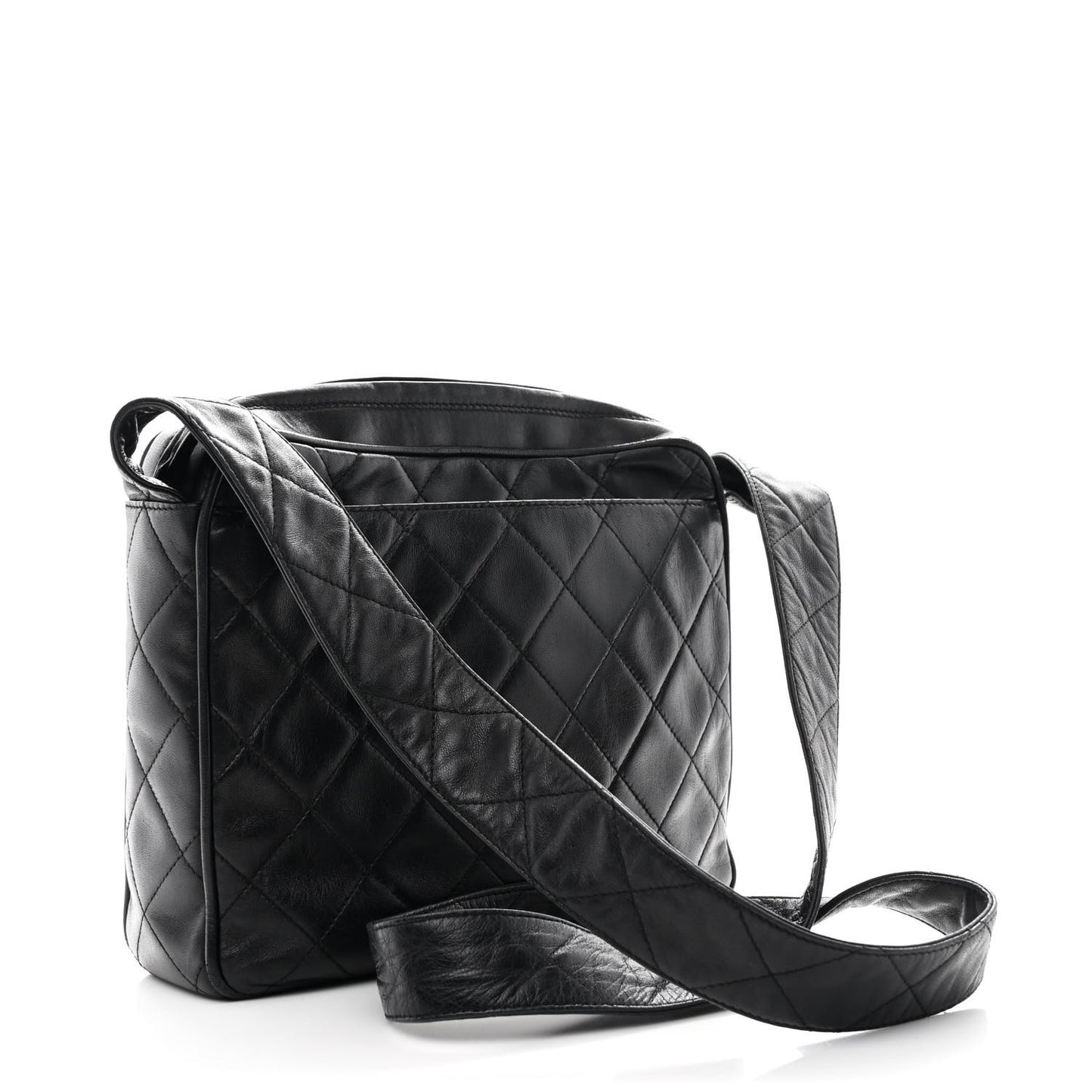 Lambskin Quilted Flap Shoulder Bag Black