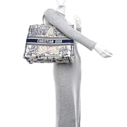 Christian Dior Canvas Embroidered Large Around The World Book Tote Blue 2 of 17