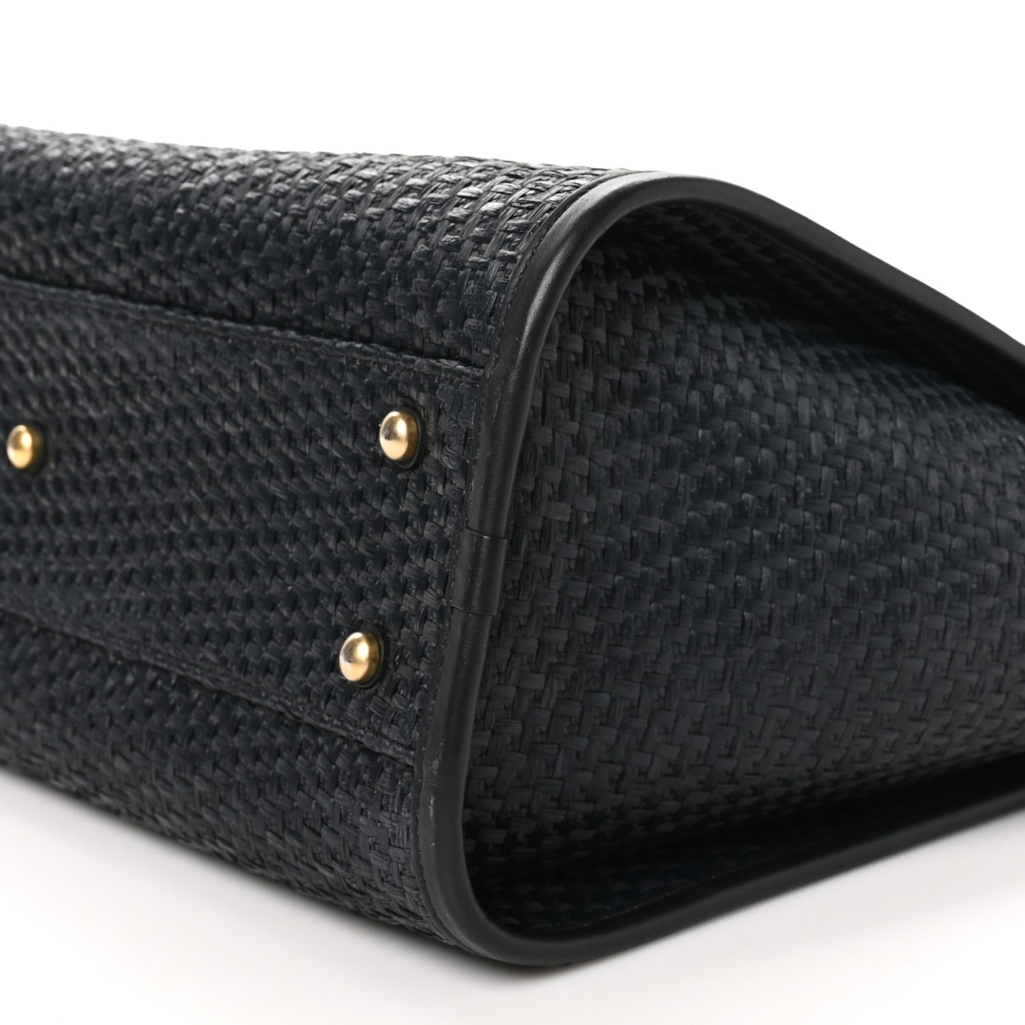 Straw Raffia Calfskin Chain Small Deauville Tote Black