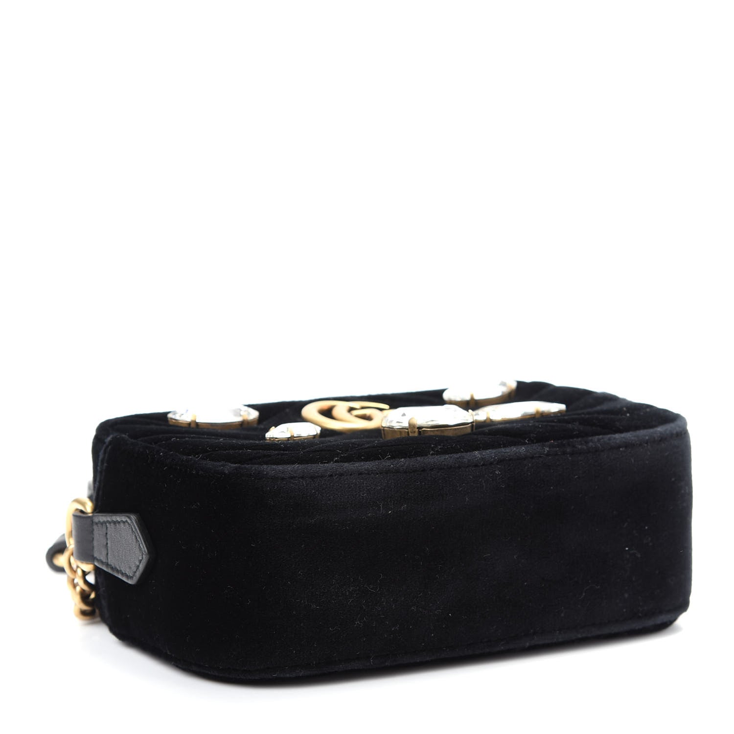 Gucci Velvet Matelasse Marquise Crystals Mini GG Marmont Chain Shoulder Bag Black 4 of 9