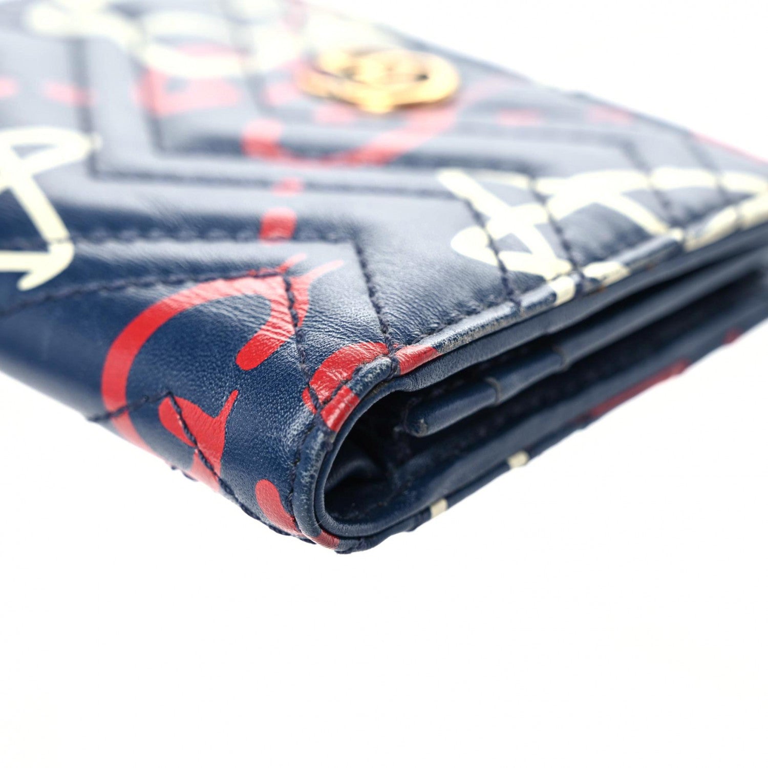 Gucci Calfskin Matelasse GucciGhost GG Marmont Card Case Blue Agata Hibiscus Red 15 of 19