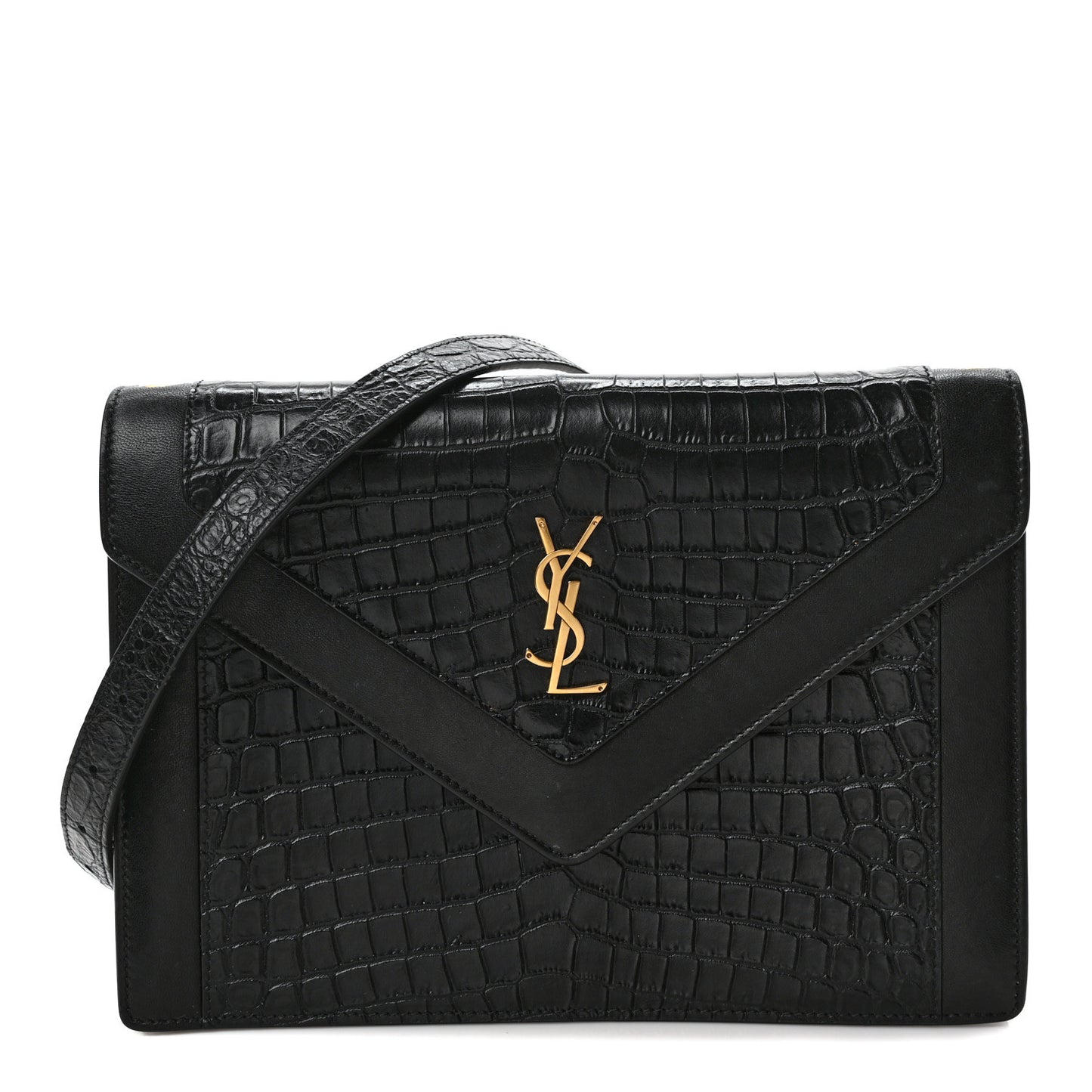 Calfskin Crocodile Embossed Gaby Satchel Black