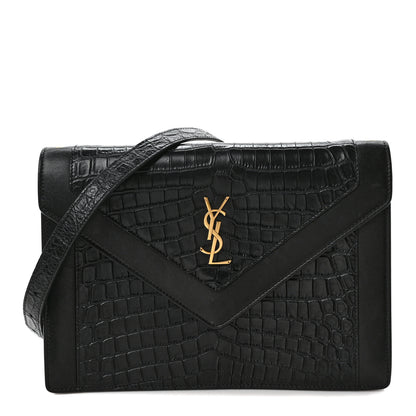 Saint Laurent Calfskin Crocodile Embossed Gaby Satchel Black 1 of 10