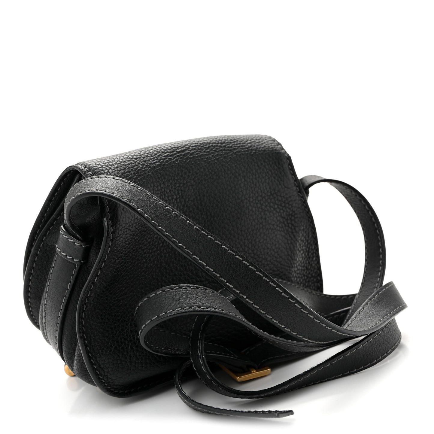 Grained Calfskin Small Marcie Saddle Bag Black